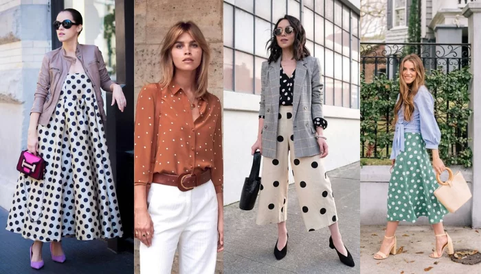 looks variados com estampa de bolinha