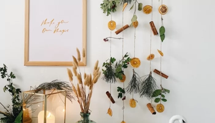 painel de parede natural com frutas
